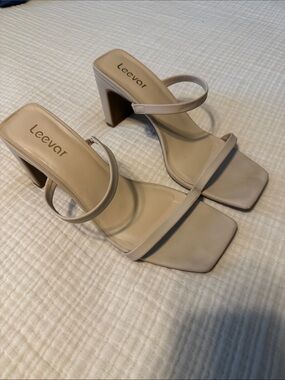 Beige Strappy Block Heel Sandals for Women